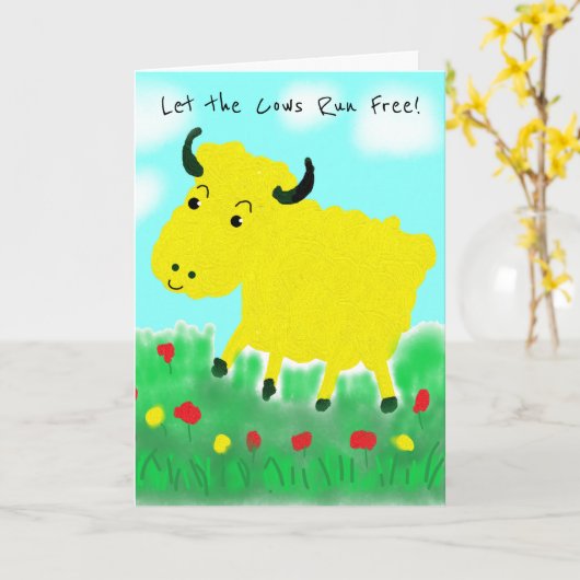 Happy Koe Vegan Verjaardag Kaart (Gele Bloem)