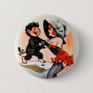 Happy Krampus en  kerstmis met Vintage Ronde Button 5,7 Cm
