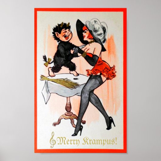 Happy Krampus en Temptress Vintage Kerstmis Mini Poster (Voorkant)