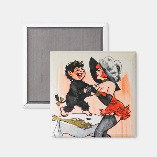 Happy Krampus met Temptress Vintage Kerstmis Magneet (Voorkant / Achterkant)
