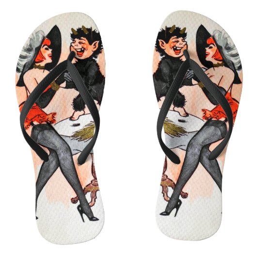 Happy Krampus met Temptress Vintage Kerstmis Teenslippers (Voetbed)