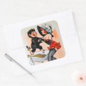 Happy Krampus met Temptress Vintage Kerstmis Vierkante Sticker (Envelop)