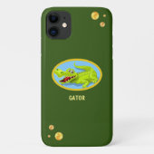 Happy krokodil & gouden confetti over groen bos Case-Mate iPhone case (Achterkant)