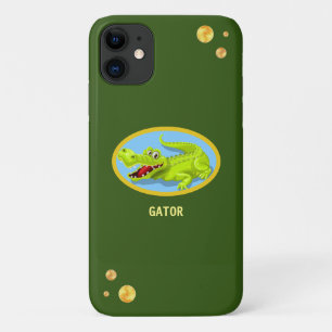 Happy krokodil & gouden confetti over groen bos Case-Mate iPhone case