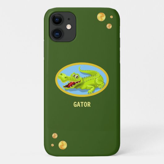 Happy krokodil & gouden confetti over groen bos Case-Mate iPhone case (Achterkant)