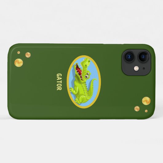 Happy krokodil & gouden confetti over groen bos Case-Mate iPhone case (Achterkant (horizontaal))