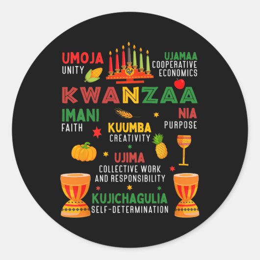 Happy Kwanzaa 7 Principes van Kwanzaa Vrouwen Mann Ronde Sticker (Voorkant)