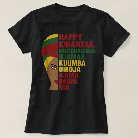 Happy Kwanzaa African Black Woman 7 Principles T-shirt (Design voorkant)