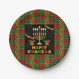 Happy Kwanzaa Candles Red Black Green Yellow 7" Papieren Bordje
