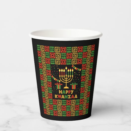 Happy Kwanzaa Candles Red Black Green Yellow Papieren Bekers (Achterkant)