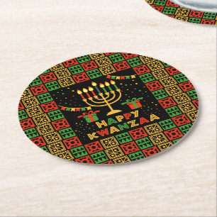 Happy Kwanzaa Candles Red Black Green Yellow Ronde Kartonnen Onderzetter