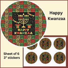 Happy Kwanzaa Candles Red Black Green Yellow Ronde Sticker