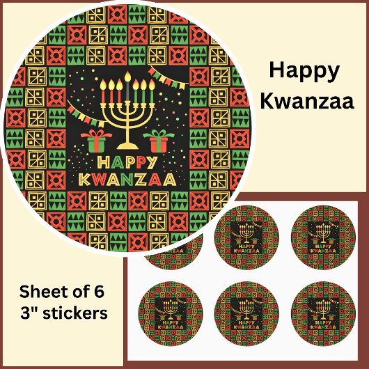 Happy Kwanzaa Candles Red Black Green Yellow Ronde Sticker