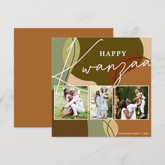 Happy Kwanzaa Foto 3 Collage Holiday Card Feestdagenkaart (Voorkant / Achterkant)