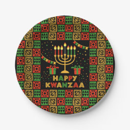 Happy Kwanzaa Kaarsen Rood Zwart Groen Geel 7" Papieren Bordje