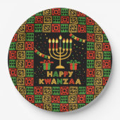 Happy Kwanzaa Kaarsen Rood Zwart Groen Geel 9" Papieren Bordje (Voorkant)