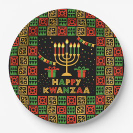 Happy Kwanzaa Kaarsen Rood Zwart Groen Geel 9" Papieren Bordje