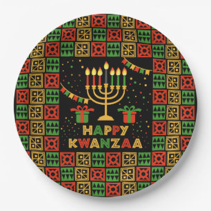 Happy Kwanzaa Kaarsen Rood Zwart Groen Geel 9" Papieren Bordje