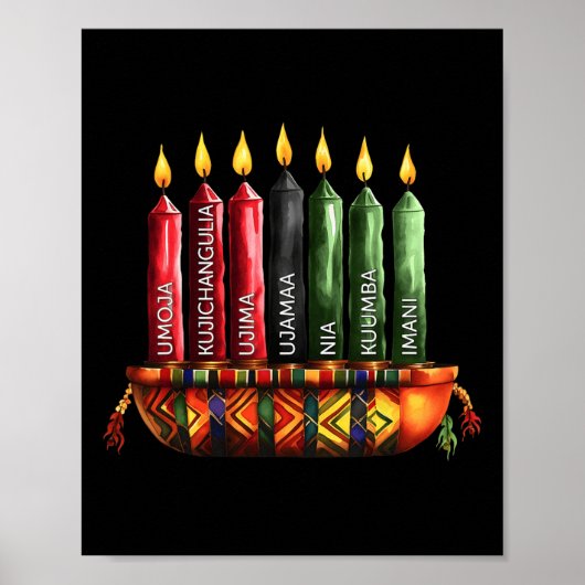 Happy Kwanzaa Kinara Zeven kaarsen Principes van K Poster (Voorkant)