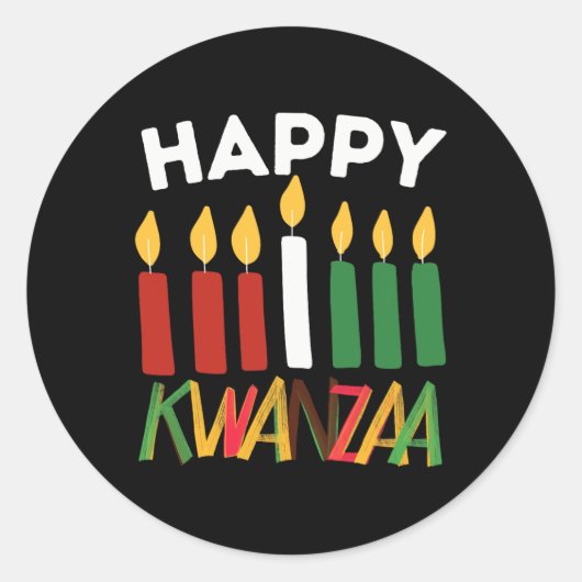 Happy Kwanzaa Kinara Zeven kaarsen Principes van K Ronde Sticker (Voorkant)