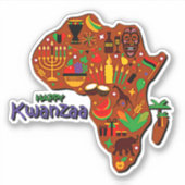 Happy Kwanzaa Map of Africa Kiss Cut Sticker (Voorkant)