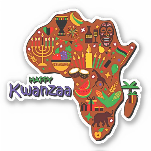 Happy Kwanzaa Map of Africa Kiss Cut Sticker (Voorkant)
