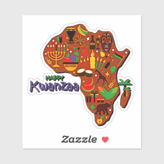 Happy Kwanzaa Map of Africa Kiss Cut Sticker (Vel)