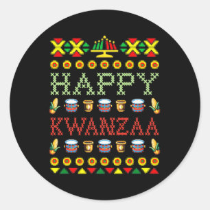 Happy Kwanzaa Merry Christmas Zwart Afrikaans Amer Ronde Sticker