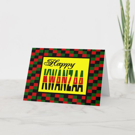 Happy Kwanzaa met rode, zwarte en groene grens Feestdagen Kaart (Voorkant)