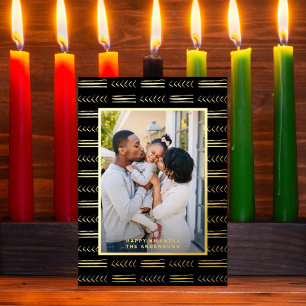 Happy Kwanzaa Modern Mudcloth Foto Black Gold Folie Feestdagenkaart