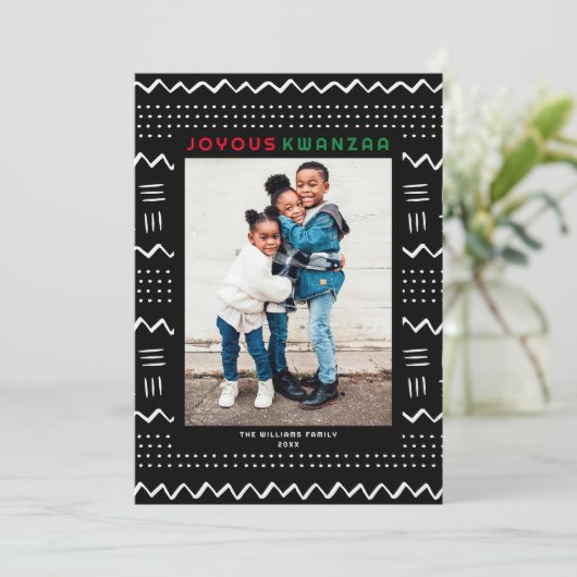 Happy Kwanzaa Modern Mudcloth Pattern Foto Feestdagenkaart (Staand voorkant)