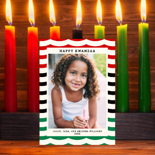Happy Kwanzaa Modern Stripe Holiday Fotokaart Feestdagenkaart