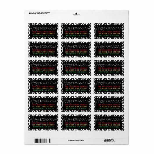 Happy Kwanzaa Pattern | Retouradreslabel Etiket (Full Sheet)