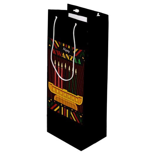 Happy Kwanzaa PopArt Wijn Cadeautas (Voorkant Gekanteld)