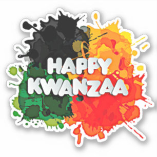 Happy Kwanzaa, Red Black Green Yellow Paint Splash Sticker