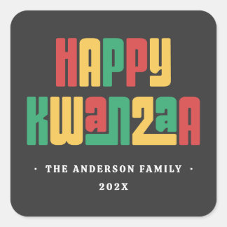 Happy Kwanzaa red green yellow text Vierkante Sticker