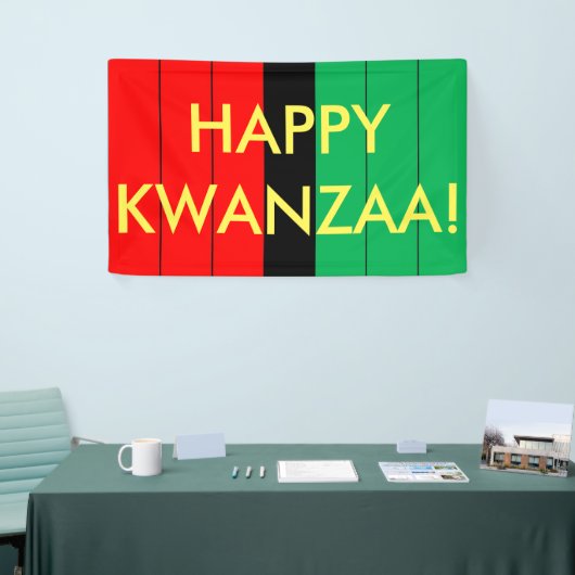 Happy Kwanzaa Rood Zwart Groen Strepen Patroon Spandoek (Beurs)