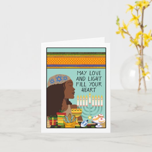 Happy Kwanzukkah Menorah Symbols en Gifts Kaart (Gele Bloem)