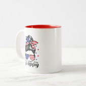 Happy Labor Day Amerikaanse vlag Tweekleurige Koffiemok (Voorkant links)