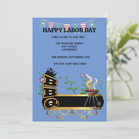 Happy Labor Day BBQ uitnodiging (bewerkbaar) (Staand voorkant)