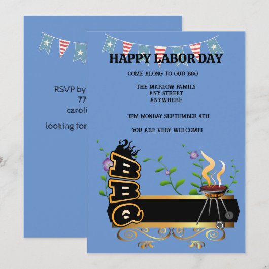 Happy Labor Day BBQ uitnodiging (bewerkbaar) (Voorkant / Achterkant)