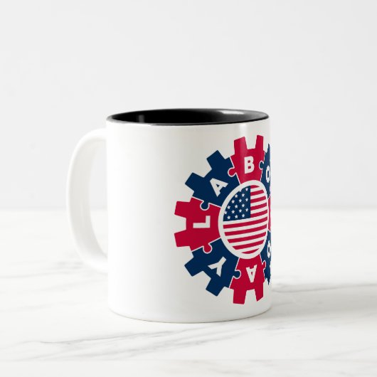 Happy Labor Day Fun Tweekleurige Koffiemok (Voorkant links)