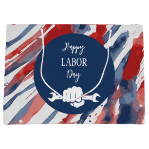 Happy Labor Day Gift Bag - Patriottisch Rood, Wit, Groot Cadeauzakje