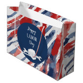 Happy Labor Day Gift Bag - Patriottisch Rood, Wit, Groot Cadeauzakje (Voorkant Gekanteld)