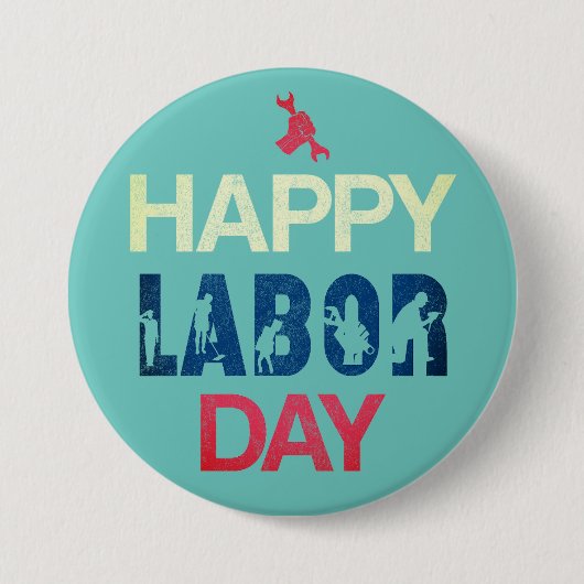 Happy Labor Day in rood wit blauw Ronde Button 7,6 Cm (Voorkant)