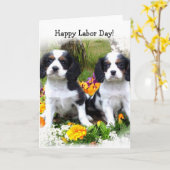 Happy Labor Day King Charles Spaniel puppies kaart (Gele Bloem)