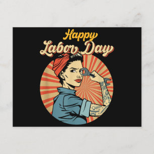 Happy Labor Day Meisje Sterke arbeidersbeweging We Informatiekaartje