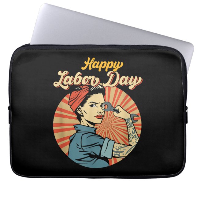 Happy Labor Day Meisje Sterke arbeidersbeweging We Laptop Sleeve (Voorkant)