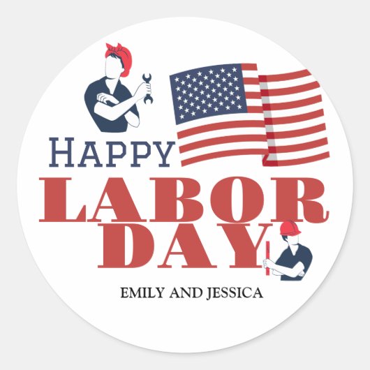 Happy Labor Day patriottische Amerikaanse vlag Ronde Sticker (Voorkant)