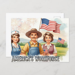 Happy Labor Day  with Flag Postcard Briefkaart
